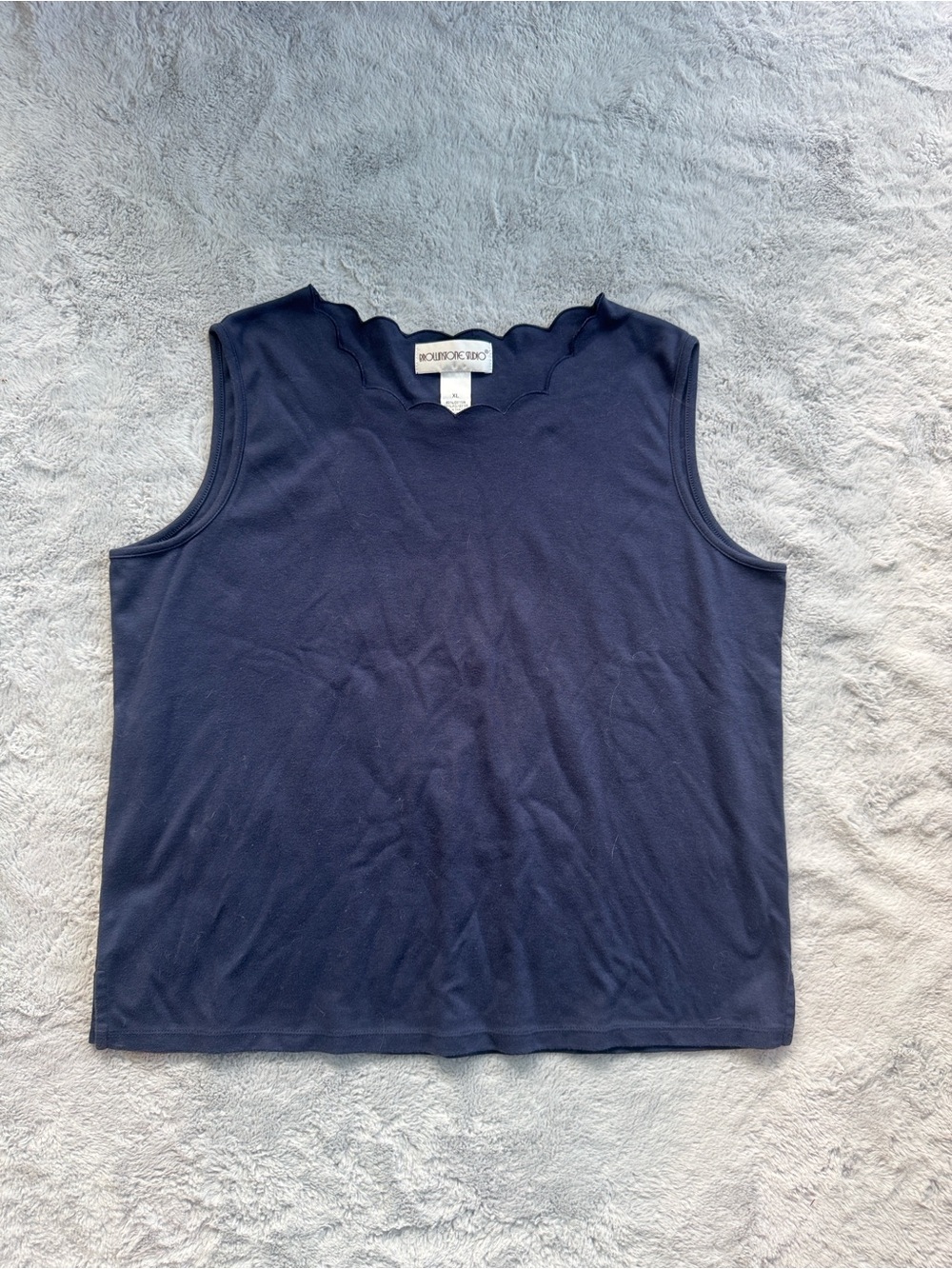 Vintage Brownstone Studio Scalloped Neckline Sleeveless Tank Top Navy XL